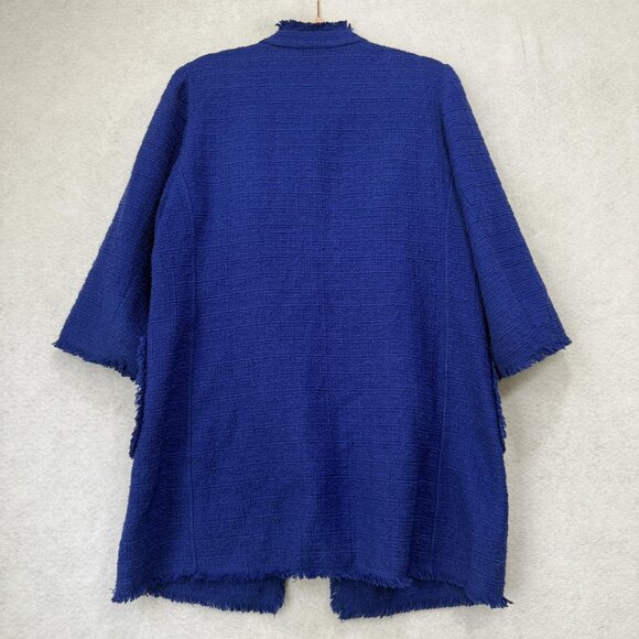 Chicos Jacket Womens 2 Blue Textured Fringe Open Front Pockets Casual Boho Coat - Picture 7 of 8